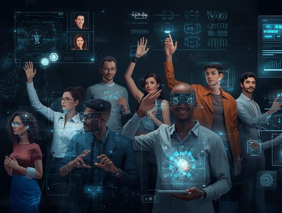 Illustration showcasing different types of interactivity tools such as gesture control, motion tracking, sensors, and AR used in modern digital campaigns.